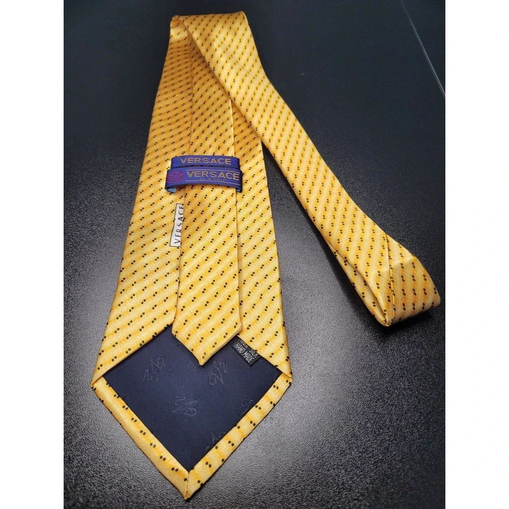 Versace Men's Necktie Yellow Dotted Stripe Silk 4